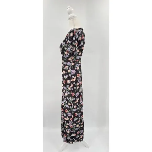 ASOS Maxi Dress Floral Black Velvet Short Sleeve  Keyhole Back Grunge Gown Sz 2 - Picture 3 of 10